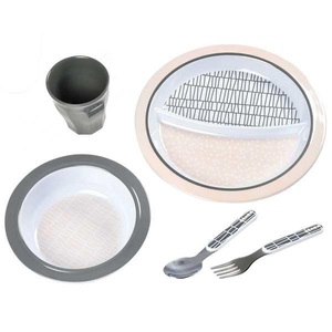 Beaba, Beaba - Kindergeschirrset Grid - Weiss und Hellrosa und Hellgrau, BEABA Geschirr - Geschenkset
