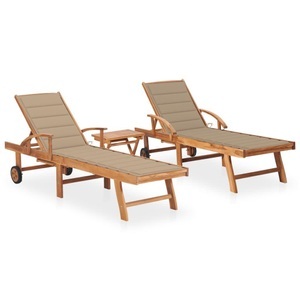 vidaXL, vidaXL Sonnenliegen 2 Stk. mit Tisch und Auflagen Massivholz Teak, 