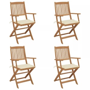 vidaXL, vidaXL Klappbare Gartenstühle 4 Stk. mit Kissen Massivholz Akazie, vidaXL Klappbare Gartenstühle 4 Stk. mit Kissen Massivholz Akazie