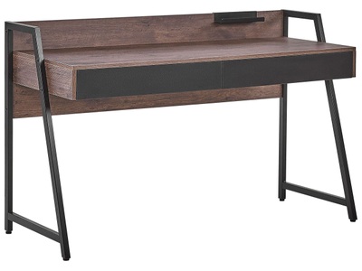 Beliani, Schreibtisch aus Spanplatte Industriell HARWICH Schreibtisch aus Spanplatte Industriell HARWICH, Beliani - Schreibtisch aus Spanplatte Industriell HARWICH, One Size, Braun Leder
