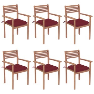 vidaXL, vidaXL Stapelbare Gartenstühle mit Kissen 6 Stk. Massivholz Teak, 