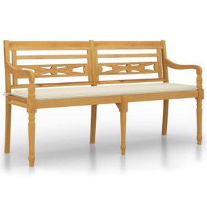 vidaXL, vidaXL Batavia-Bank mit Creme Kissen 150 cm Massivholz Teak, vidaXL Batavia-Bank mit Creme Kissen 150 cm Massivholz Teak