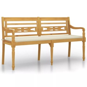vidaXL, vidaXL Batavia-Bank mit Creme Kissen 150 cm Massivholz Teak, vidaXL Batavia-Bank mit Creme Kissen 150 cm Massivholz Teak
