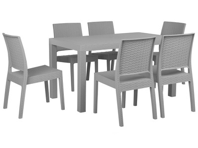 Beliani, Beliani Gartenmöbel Set Rattanoptik hellgrau 6-Sitzer FOSSANO, Beliani - Garten-Essgruppe für 6 Personen aus Kunststoff Industriell FOSSANO, One Size, Rauch