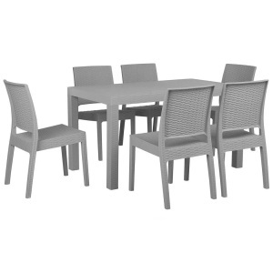 Beliani, Beliani Gartenmöbel Set Rattanoptik hellgrau 6-Sitzer FOSSANO, Beliani - Garten-Essgruppe für 6 Personen aus Kunststoff Industriell FOSSANO, One Size, Rauch