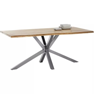 mutoni design, Tisch 200x100 cm - Akazie natur - Metall antiksilber - mit Baumkante, Massivholztisch 200x100 - Akazie natur - Metall antiksilber - mit Baumkante