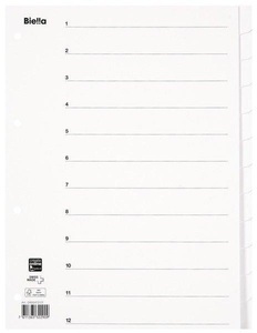 undefined, BIELLA Register Karton weiss A4 46541201 12 - teilig, blanko, Biella Register Karton, weiss, A4, 12-teilig, blanko, 465412.01
