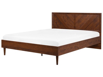 Beliani, Beliani Bett dunkler Holzfarbton Lattenrost 180 x 200 cm MIALET, Beliani - Bett mit Lattenrost aus Faserplatte Klassisch MIALET, 180x200 cm, Braun Leder