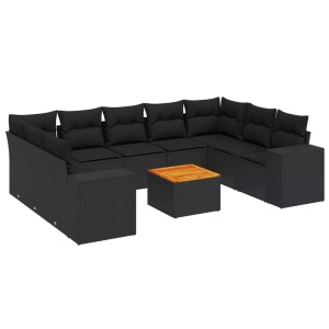 vidaXL, vidaXL 10-tlg. Garten-Sofagarnitur mit Kissen Schwarz Poly Rattan, vidaXL 10-tlg. Garten-Sofagarnitur mit Kissen Schwarz Poly Rattan
