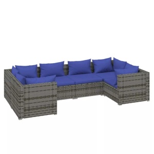 vidaXL, vidaXL 6-tlg. Garten-Lounge-Set mit Kissen Poly Rattan Grau, vidaXL 6-tlg. Garten-Lounge-Set mit Kissen Poly Rattan Grau