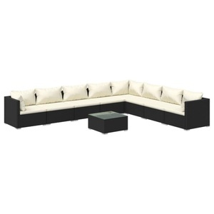 vidaXL, vidaXL 9-tlg. Garten-Lounge-Set mit Kissen Poly Rattan Schwarz, 