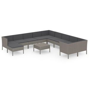 vidaXL, vidaXL 12-tlg. Garten-Lounge-Set mit Auflagen Poly Rattan Grau