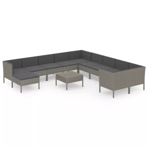 vidaXL, vidaXL 12-tlg. Garten-Lounge-Set mit Auflagen Poly Rattan Grau