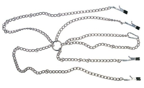 Sextreme, Frauen Zaumzeug mit Klemmen SX, Nippelklammern ?Nipple & Clit Clamps? mit Halskette und Intimklammern
