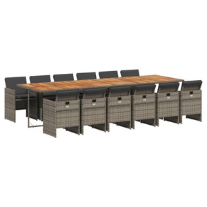 vidaXL, vidaXL 13-tlg. Garten-Essgruppe mit Kissen Grau Poly Rattan