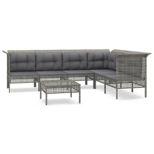 vidaXL, vidaXL 7-tlg. Garten-Lounge-Set mit Kissen Grau Poly Rattan