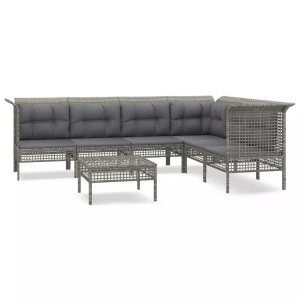 vidaXL, vidaXL 7-tlg. Garten-Lounge-Set mit Kissen Grau Poly Rattan
