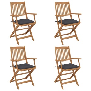vidaXL, vidaXL Klappbare Gartenstühle 4 Stk. mit Kissen Massivholz Akazie, vidaXL Klappbare Gartenstühle 4 Stk. mit Kissen Massivholz Akazie