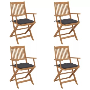 vidaXL, vidaXL Klappbare Gartenstühle 4 Stk. mit Kissen Massivholz Akazie, vidaXL Klappbare Gartenstühle 4 Stk. mit Kissen Massivholz Akazie
