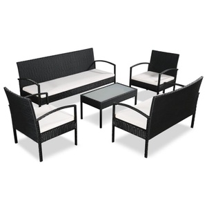 Diverse Hardware, 5-tlg. Garten-Lounge-Set mit Auflagen Poly Rattan Schwarz