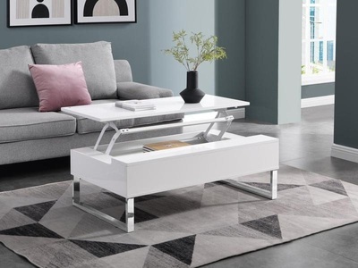 Vente-unique, Couchtisch höhenverstellbar - MDF & Metall - Weiß lackiert - SECALI Couchtisch höhenverstellbar - MDF & Metall - Weiß lackiert - SECALI, 