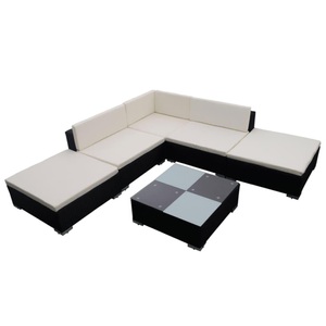 Diverse Hardware, 6-tlg. Garten-Lounge-Set mit Auflagen Poly Rattan Schwarz