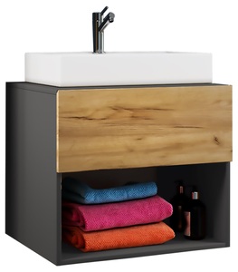 Livetastic, Livetastic Waschtischkombi 60 cm , 2Tlg-Lendas , Anthrazit, Eichefarben , Holzwerkstoff , 1 Schubladen , 60 cm , melaminharzbeschichtet,melaminharzbeschichtet,Nachbildung,Nachbildung , hängend , 000657014457, VCM - 2-tlg. Badmöbel, One Size, Schwarz Leicht