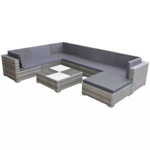 vidaXL, vidaXL 8-tlg. Garten-Lounge-Set mit Kissen Poly Rattan Grau