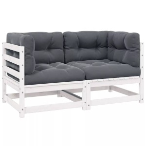 vidaXL, vidaXL Gartensofa 2-Sitzer mit Kissen Kiefer Massivholz Weiß, vidaXL Gartensofa 2-Sitzer mit Kissen Kiefer Massivholz Weiß