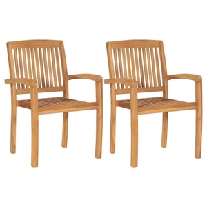 vidaXL, vidaXL Garten-Essstühle 2 Stk. Stapelbar Teak Massivholz
