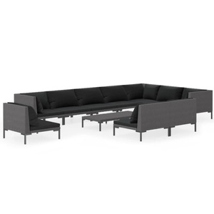vidaXL, vidaXL 11-tlg. Garten-Lounge-Set mit Auflagen Poly Rattan Dunkelgrau, 