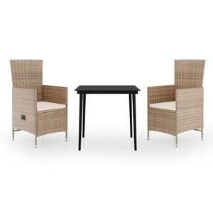 vidaXL, vidaXL 3-tlg. Garten-Essgruppe mit Kissen Beige, vidaXL 3-tlg. Garten-Essgruppe mit Kissen Beige