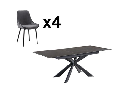 Vente-unique, Sparset Esstisch Albina + 4 Stühle Masurie Unisex Anthrazit ONE SIZE, 