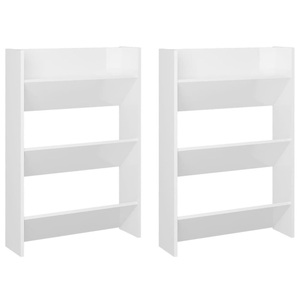 vidaXL, vidaXL Wand-Schuhschränke 2 Stk. Hochglanz-Weiß 60x18x90 cm Spanplatte, 