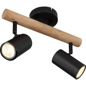 mutoni light, Strahler Holz dunkelbraun 2xGU10 LED, Globo Strahler , 57913-2 , Schwarz, Dunkelbraun , Holz, Metall , 10x19.5 cm , matt , 004558463702
