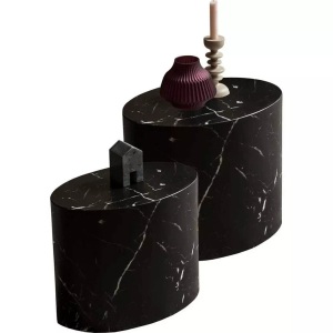 mutoni casual, Couchtisch Marmor oval schwarz (2er-Set), Couchtisch Marmor oval schwarz (2er-Set)
