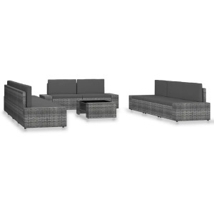 Diverse Hardware, 10-tlg. Garten-Lounge-Set Poly Rattan Grau