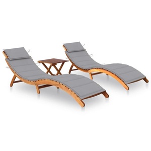 vidaXL, vidaXL Sonnenliegen 2 Stk. mit Tisch und Auflagen Massivholz Akazie, vidaXL Sonnenliegen 2 Stk. mit Tisch und Auflagen Massivholz Akazie