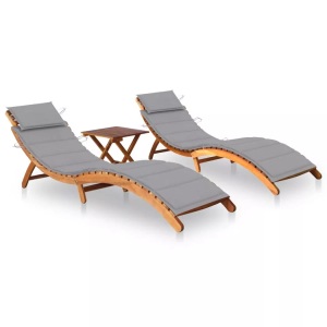 vidaXL, vidaXL Sonnenliegen 2 Stk. mit Tisch und Auflagen Massivholz Akazie, vidaXL Sonnenliegen 2 Stk. mit Tisch und Auflagen Massivholz Akazie