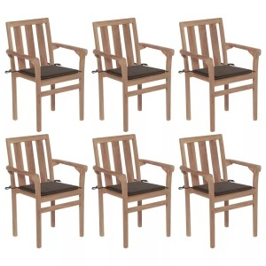 vidaXL, vidaXL Stapelbare Gartenstühle mit Kissen 6 Stk. Massivholz Teak, vidaXL Stapelbare Gartenstühle mit Kissen 6 Stk. Massivholz Teak
