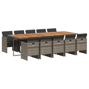 vidaXL, vidaXL 11-tlg. Garten-Essgruppe mit Kissen Grau Poly Rattan