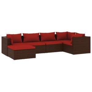 vidaXL, vidaXL 6-tlg. Garten-Lounge-Set mit Kissen Poly Rattan Braun