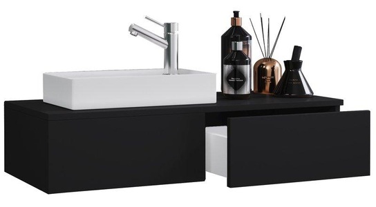 MID.YOU, MID.YOU Gästebad 85 cm , Gudas , Schwarz , Holzwerkstoff , 1 Schubladen , 85 cm , melaminharzbeschichtet,glänzend,Nachbildung , hängend , 000657017202, VCM - 2-tlg Badmöbel Set Gäste WC Gästebad Waschplatz Waschtisch klein schmal Gudas, 85cm, Schwarz