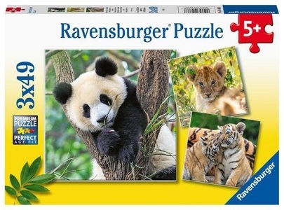 Ravensburger, Kinderpuzzle Panda, Tiger und Löwe, Puzzle PANDA TIGER & LÖWE 3x49-teilig