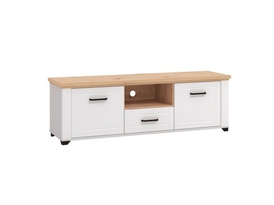 Vente-unique, TV-Möbel mit 2 Türen, 1 Schublade & 1 Ablagefach - Weiß & Naturfarben - ROTARA TV-Möbel mit 2 Türen, 1 Schublade & 1 Ablagefach - Weiß & Naturfarben - ROTARA, TV-Möbel VALENCIA 147cm eiche