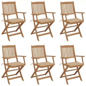 vidaXL, vidaXL Klappbare Gartenstühle 6 Stk. mit Kissen Massivholz Akazie, vidaXL Klappbare Gartenstühle 6 Stk. mit Kissen Massivholz Akazie