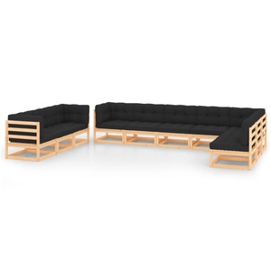 vidaXL, vidaXL 10-tlg. Garten-Lounge-Set mit Anthrazit Kissen Kiefernholz, vidaXL 10-tlg. Garten-Lounge-Set mit Kissen Massivholz Kiefer