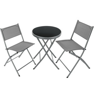 TecTake, Gartenset Düsseldorf 2+1 Gartenset Düsseldorf 2+1, Tectake - Balkonset Düsseldorf 2+1 Stühle mit luftdurchlässigem Textilene-Gewebe und Griffen, 3 Stück, Grau