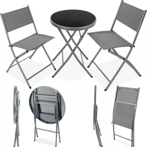TecTake, Gartenset Düsseldorf 2+1 Gartenset Düsseldorf 2+1, Tectake - Balkonset Düsseldorf 2+1 Stühle mit luftdurchlässigem Textilene-Gewebe und Griffen, 3 Stück, Grau