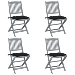 vidaXL, vidaXL Klappbare Gartenstühle 4 Stk. mit Kissen Massivholz Akazie, vidaXL Klappbare Gartenstühle 4 Stk. mit Kissen Massivholz Akazie